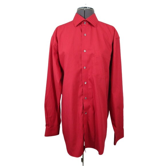 Paul Fredrick men's pinstripe red‎ wrinkle free classic fit button up shirt - Picture 1 of 10